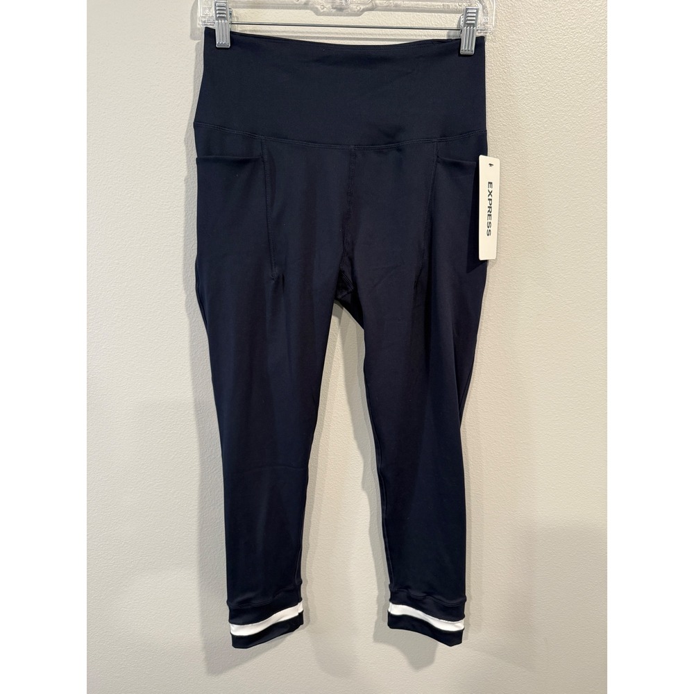 Express Navy Blue Active Leggings Cropped High Waist‎ Pockets Size M